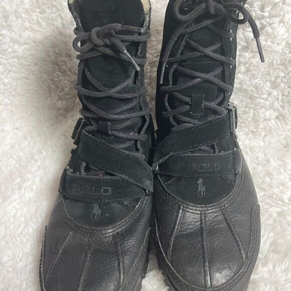 Polo Ralph Lauren Tavin Rollover Black Shearling lace up  Boots Men’s SZ10D main image 13